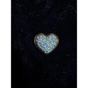 Vintage Swarovski Swan Signed Pave Crystal Heart Pin Brooch, Gold Tone